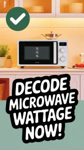 Microwave with wattage symbols displaying 77, 77, and 10 for decoding wattage.