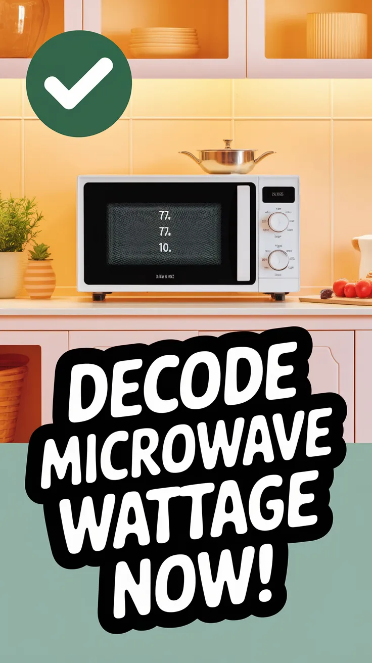 Microwave with wattage symbols displaying 77, 77, and 10 for decoding wattage.