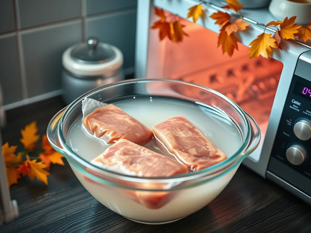 Bowl of meat in water for proper defrosting method