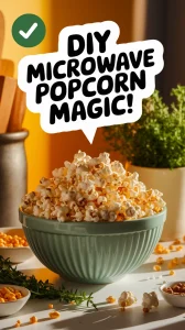 Bowl of homemade popcorn with ingredients, showcasing a healthier alternative to microwave popcorn.