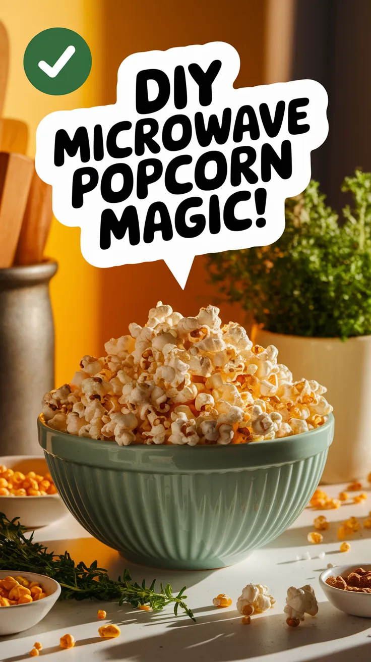 Bowl of homemade popcorn with ingredients, showcasing a healthier alternative to microwave popcorn.
