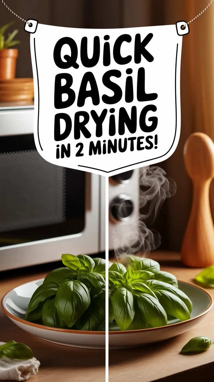 Fresh basil leaves drying in a microwave for quick preservation.