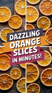 Microwave dried orange slices arranged neatly on a surface.