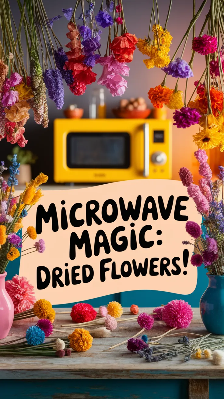 Colorful dried flowers in vases showcasing the microwave drying method