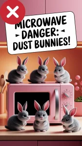 Dust bunnies clogging microwave ventilation, highlighting safety concerns.