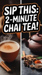 A steaming cup of chai tea with spices, perfect for quick preparation