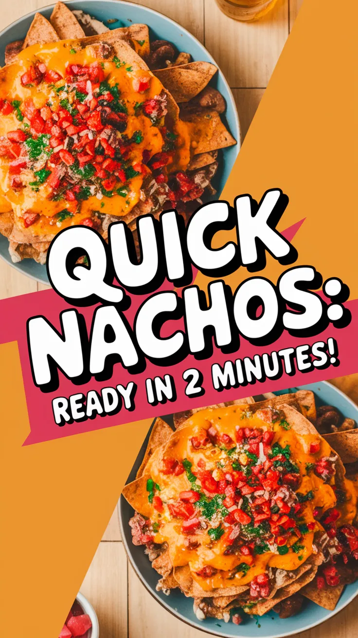 Plate of quick cheese nachos topped with fresh ingredients, ready in 2 minutes.