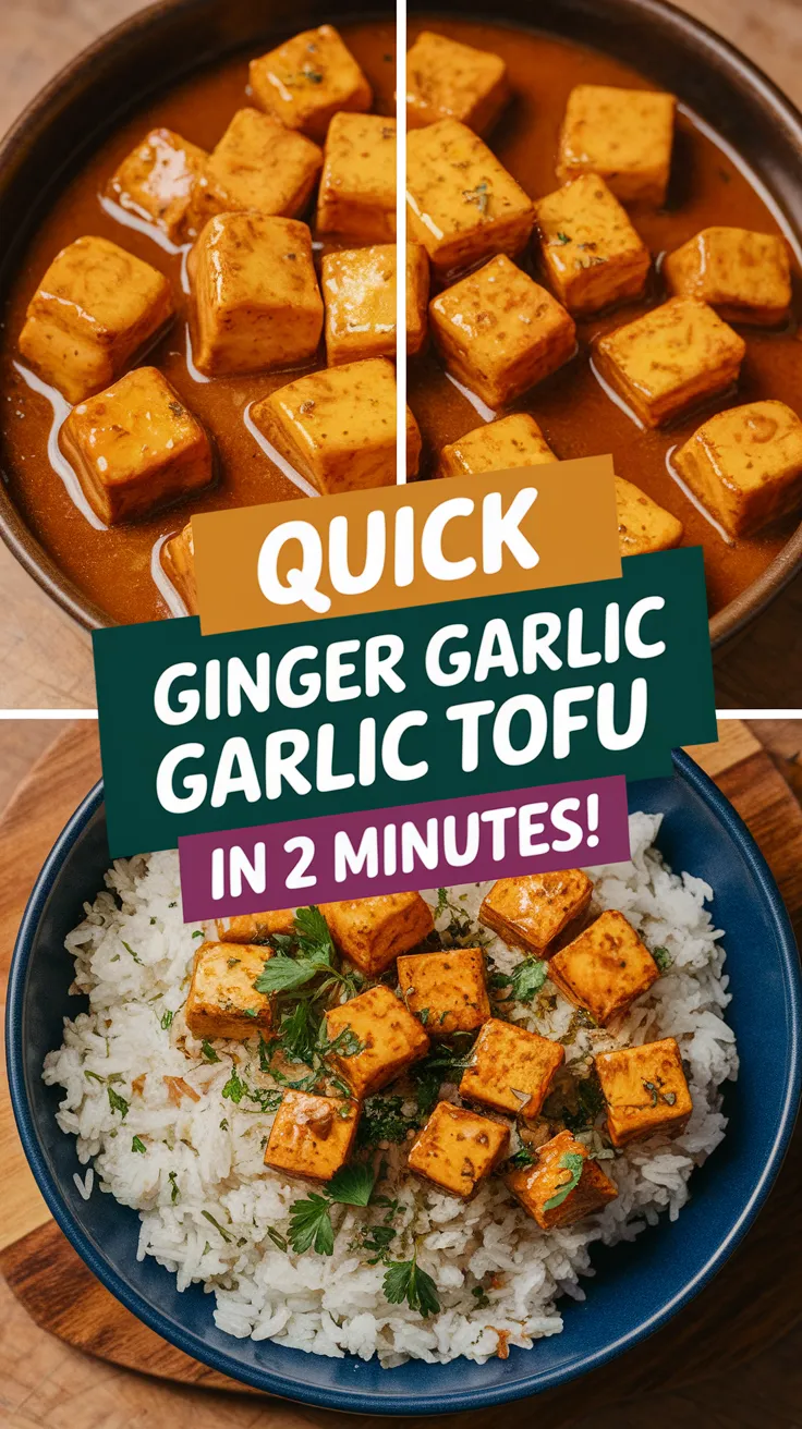 Delicious ginger garlic tofu served with rice, ready in just 2 minutes.