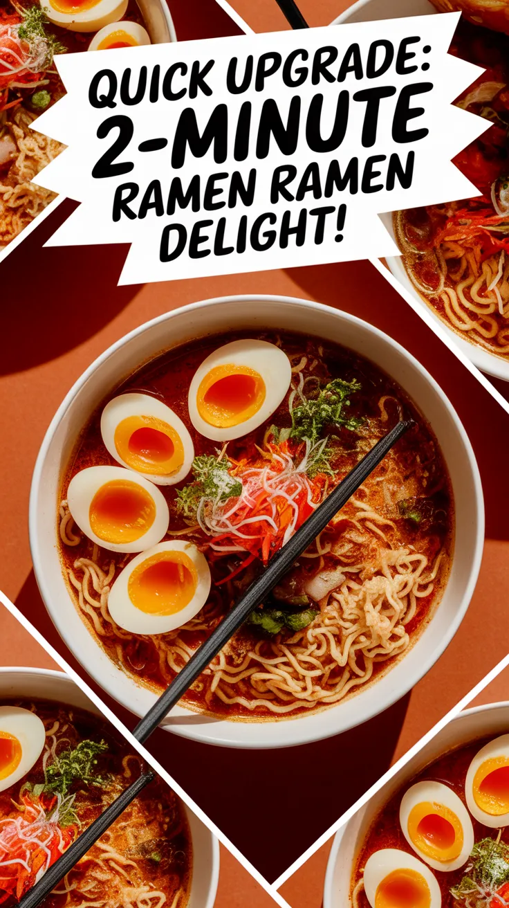 Delicious 2-minute ramen upgrade with toppings like eggs and vegetables.