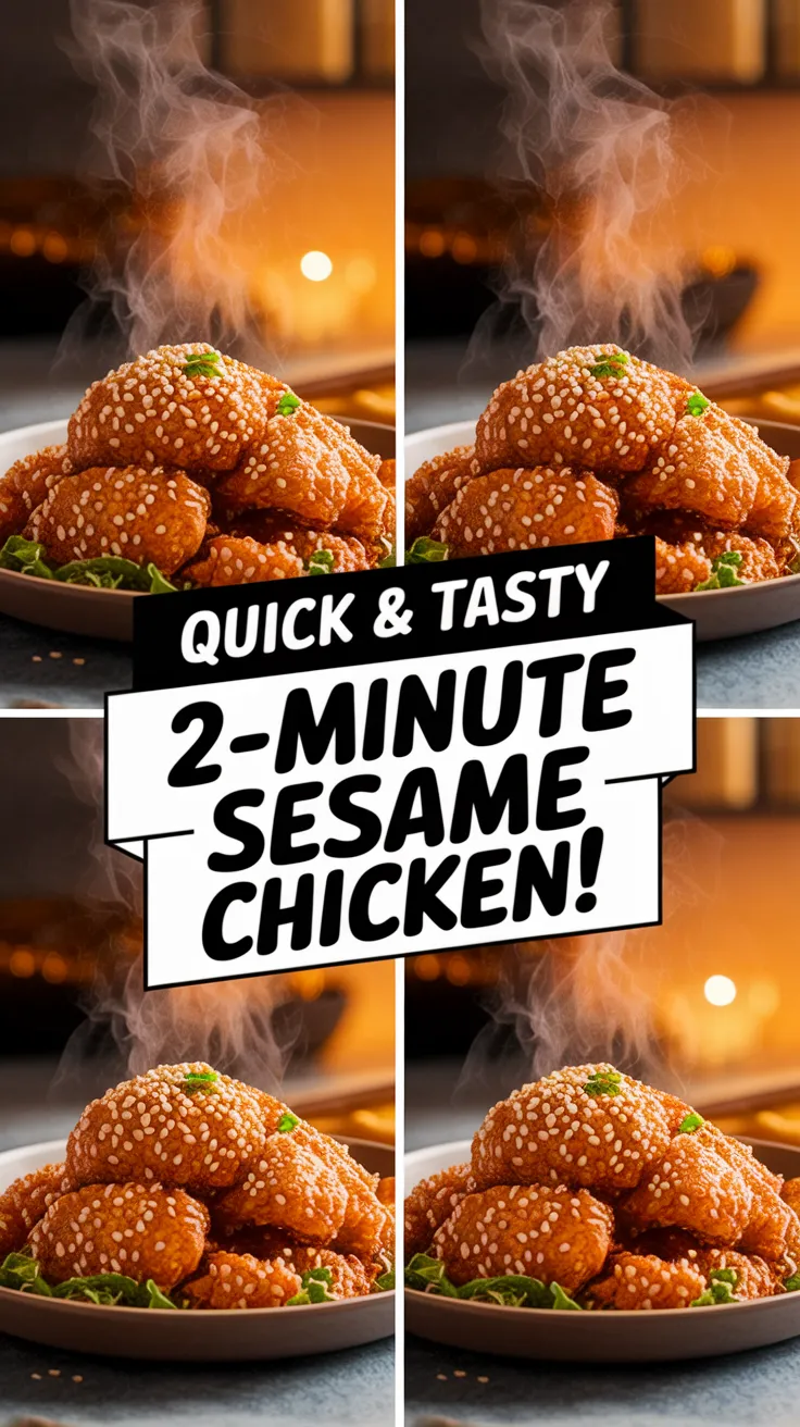 Delicious easy 2-minute sesame chicken with sesame seeds on top