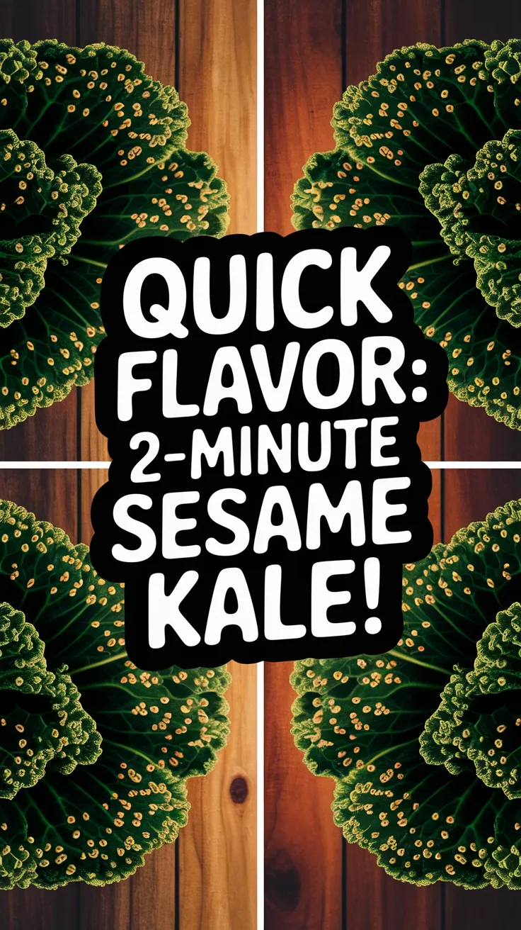 Delicious 2-minute sesame kale dish with vibrant green leaves and sesame seeds.