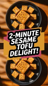 Delicious easy 2-minute sesame tofu garnished and arranged on a plate.