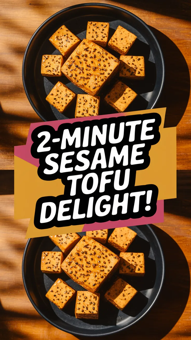 Delicious easy 2-minute sesame tofu garnished and arranged on a plate.