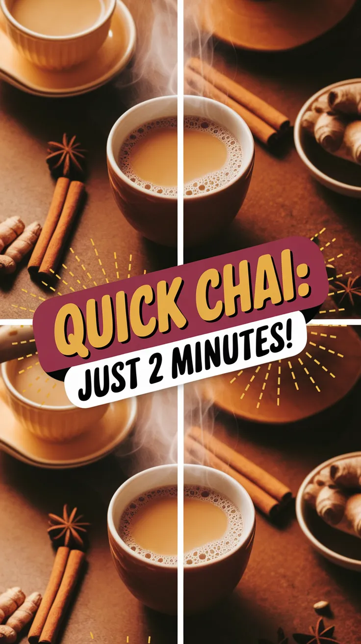 A cup of spiced chai and cinnamon sticks, perfect for quick 2-minute recipes.