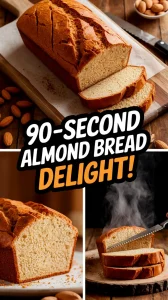 Freshly baked 90-second almond flour bread with slices cut, showcasing its texture.