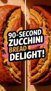 Deliciously baked 90-second zucchini bread sliced to show its moist texture.
