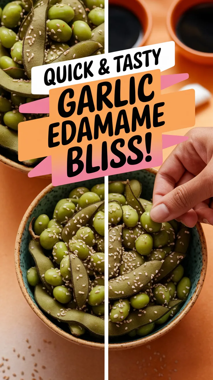 Delicious garlic edamame with sesame seeds, perfect for a quick snack.