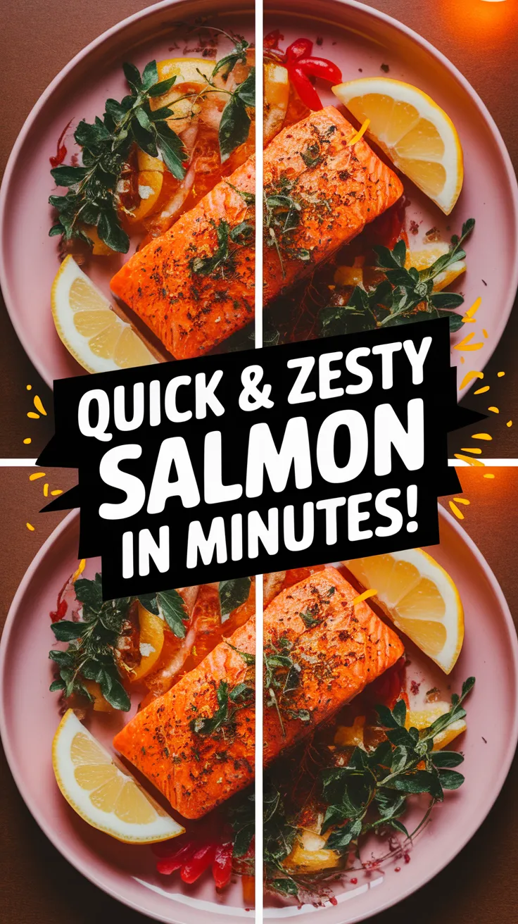 Delicious easy lemon garlic salmon prepared in the microwave with vibrant garnishes.
