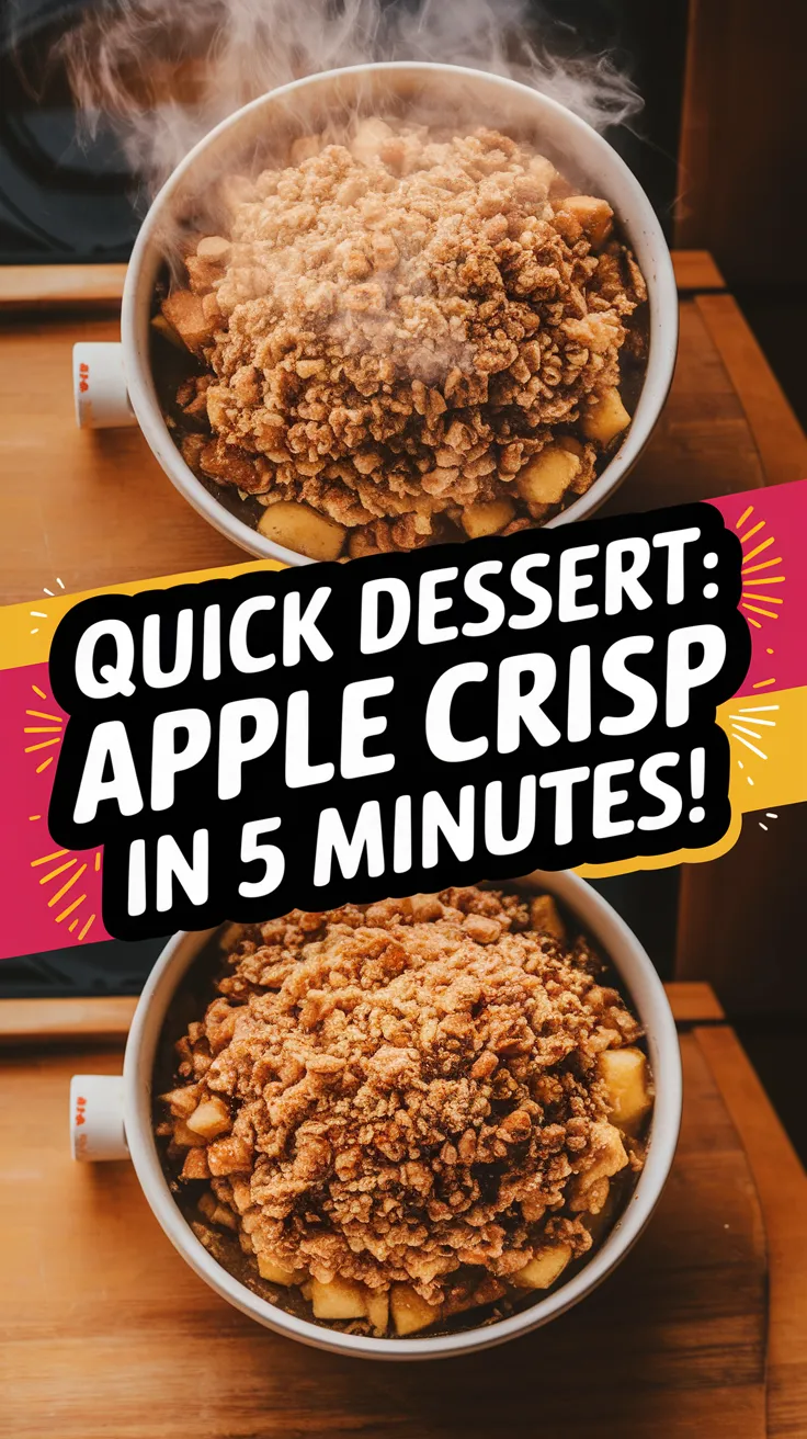 Delicious microwave apple crisp made in just 5 minutes with golden apples and crispy topping