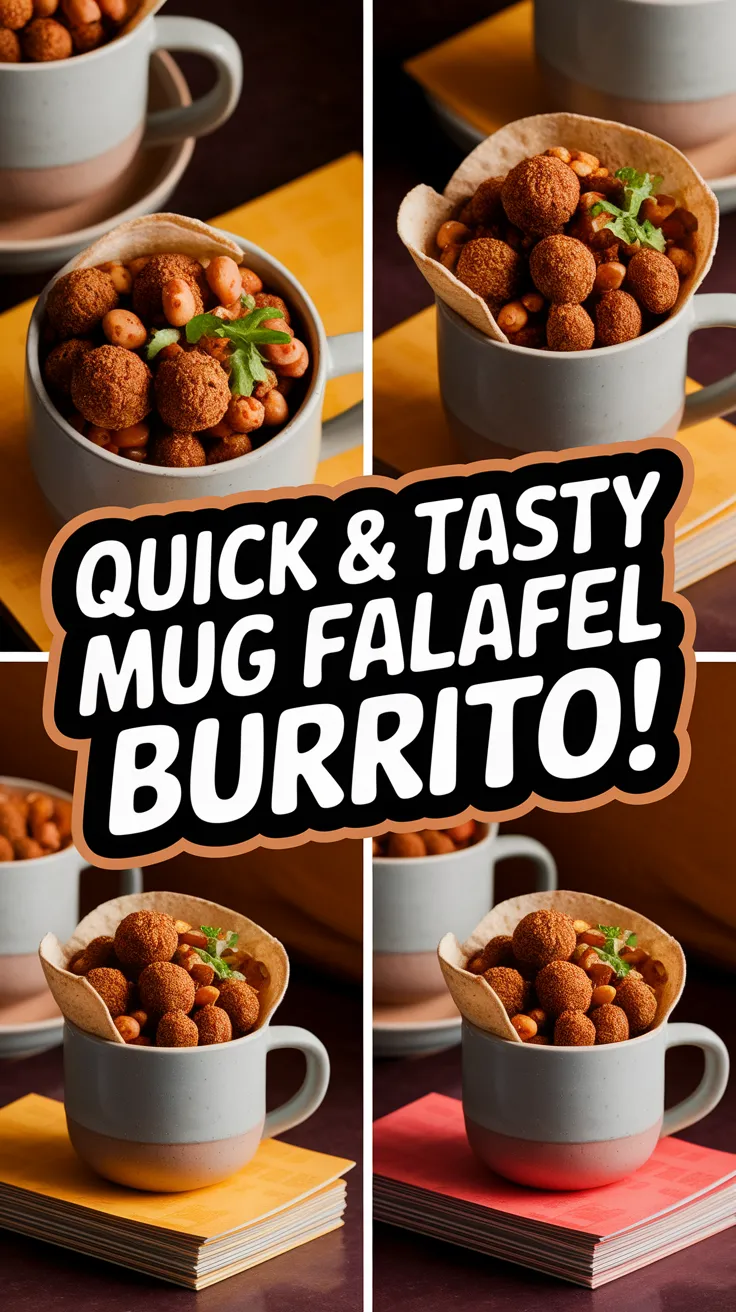 Delicious easy mug falafel burrito topped with crispy falafel balls and fresh greens.