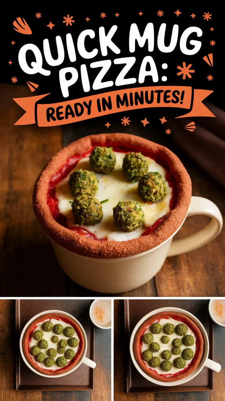 Delicious easy mug falafel pizza topped with falafel balls, ready in minutes.