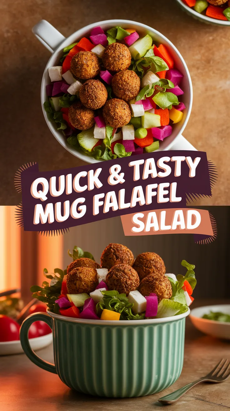 Mug falafel salad filled with fresh vegetables and falafel balls