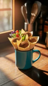 Delicious falafel tacos served in a mug, perfect for easy cooking.