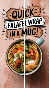 Delicious easy mug falafel wrap with fresh vegetables and sauces