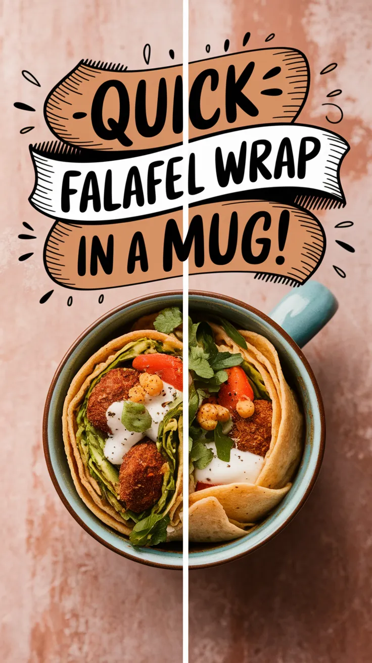 Delicious easy mug falafel wrap with fresh vegetables and sauces