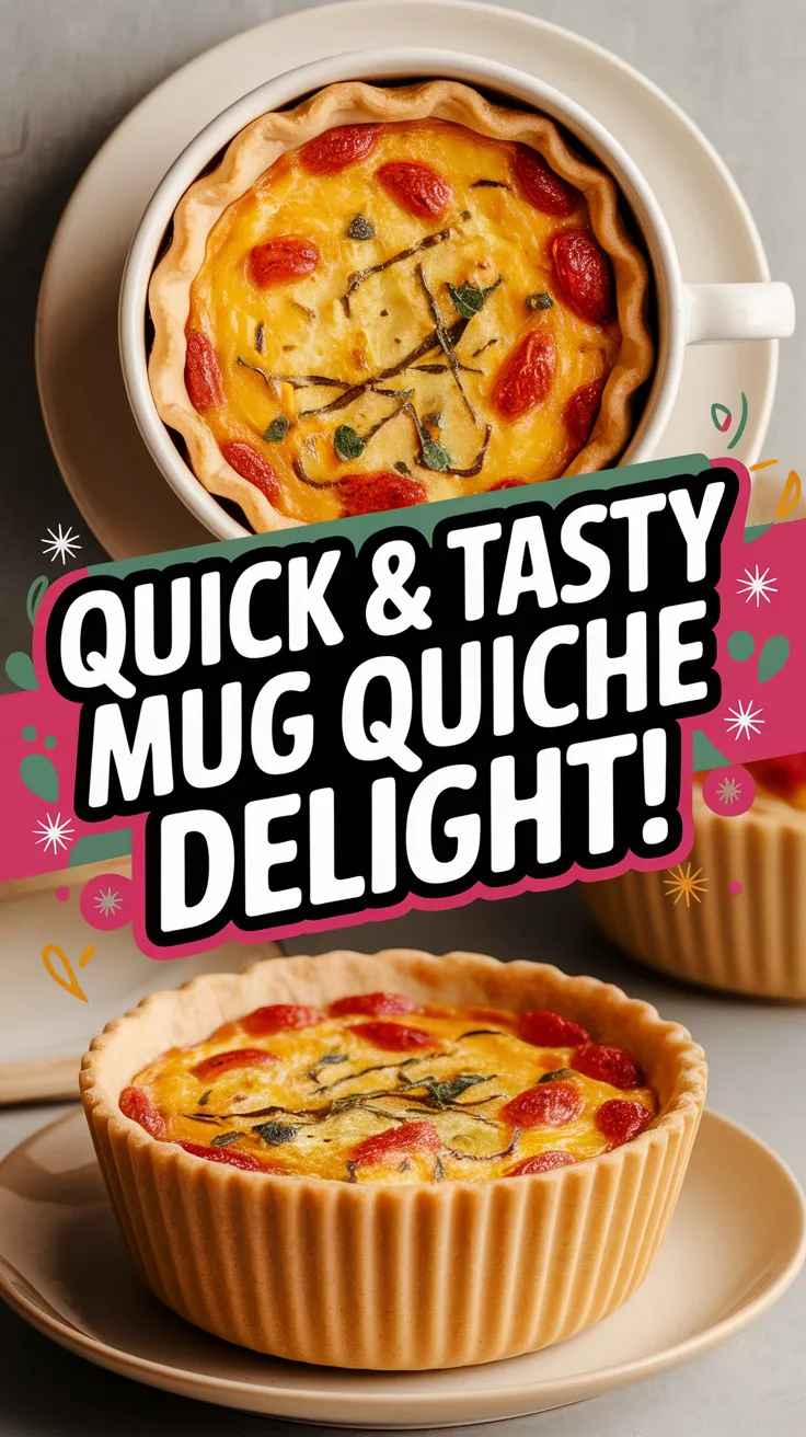 Delicious mug quiche cooked in a microwave, featuring tomatoes and herbs.