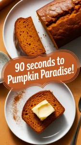 Delicious slices of easy 90-second pumpkin bread topped with butter.