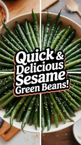 A bowl of quick sesame green beans arranged neatly, featuring vibrant green beans and sesame seeds, perfect for a 2-minute recipe.