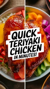 Delicious Easy Teriyaki Chicken served with colorful vegetables and rice.