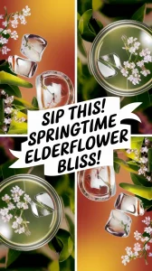 Refreshing elderflower mocktail with ice and floral garnish for spring