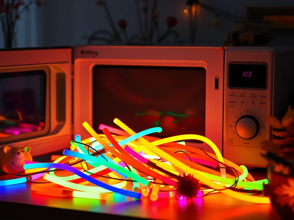 Colorful cables around a microwave, illustrating concepts related to EMF shielding for microwaves.