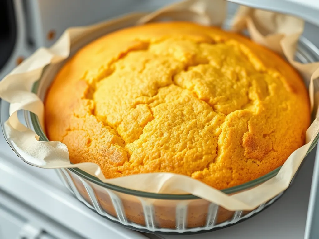Deliciously baked microwave cornbread in an Anyday dish, showcasing a golden crust and fluffy texture.