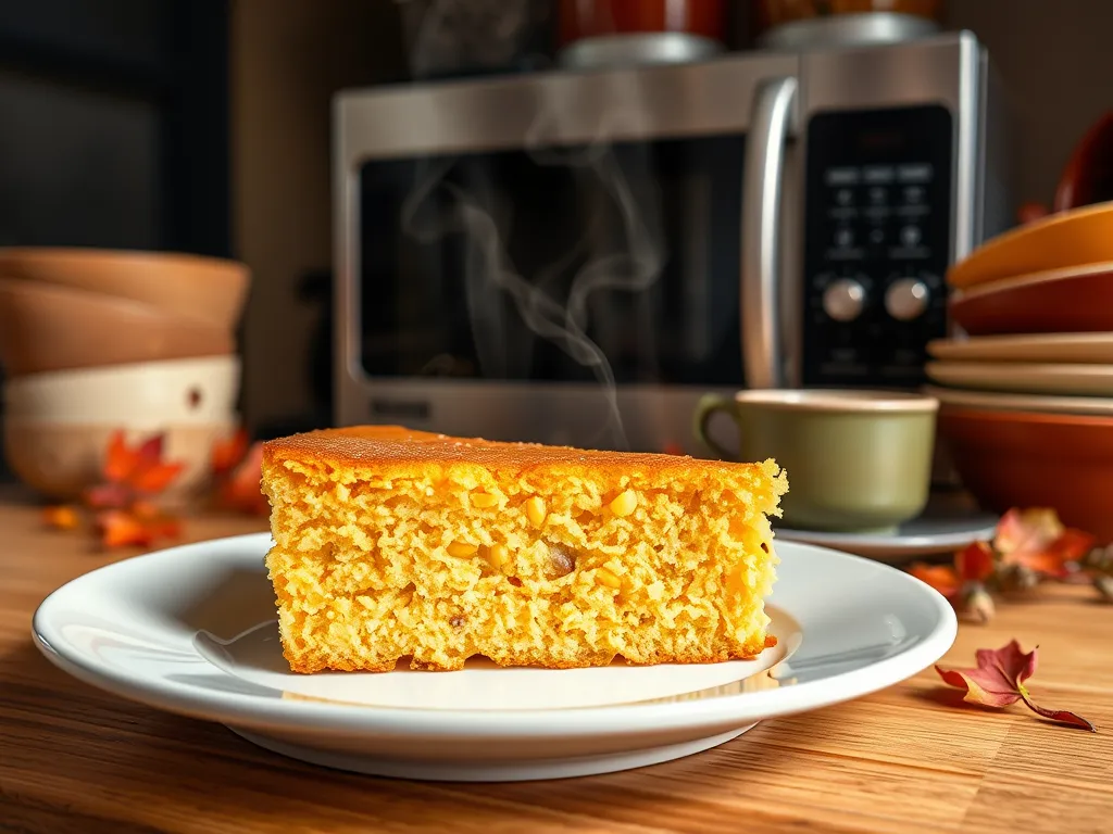 Slice of microwave cornbread on a plate, showcasing texture and steam, ideal for fixing soggy cornbread.