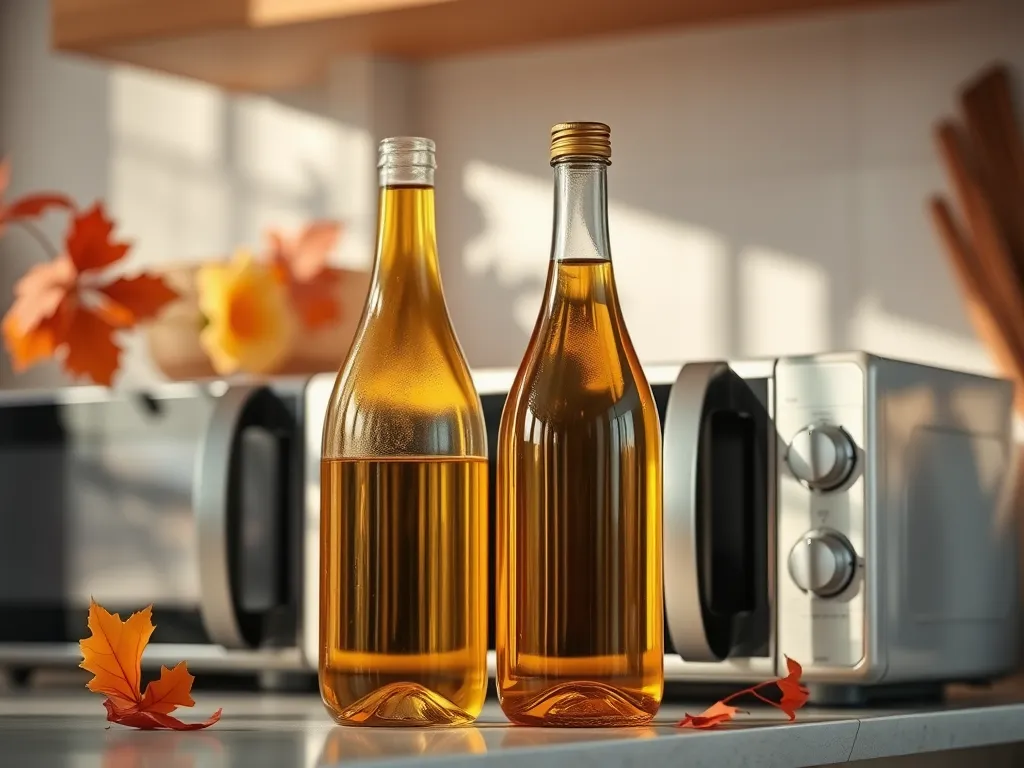 Bottles of food-grade oil near a microwave to fix hinge squeak