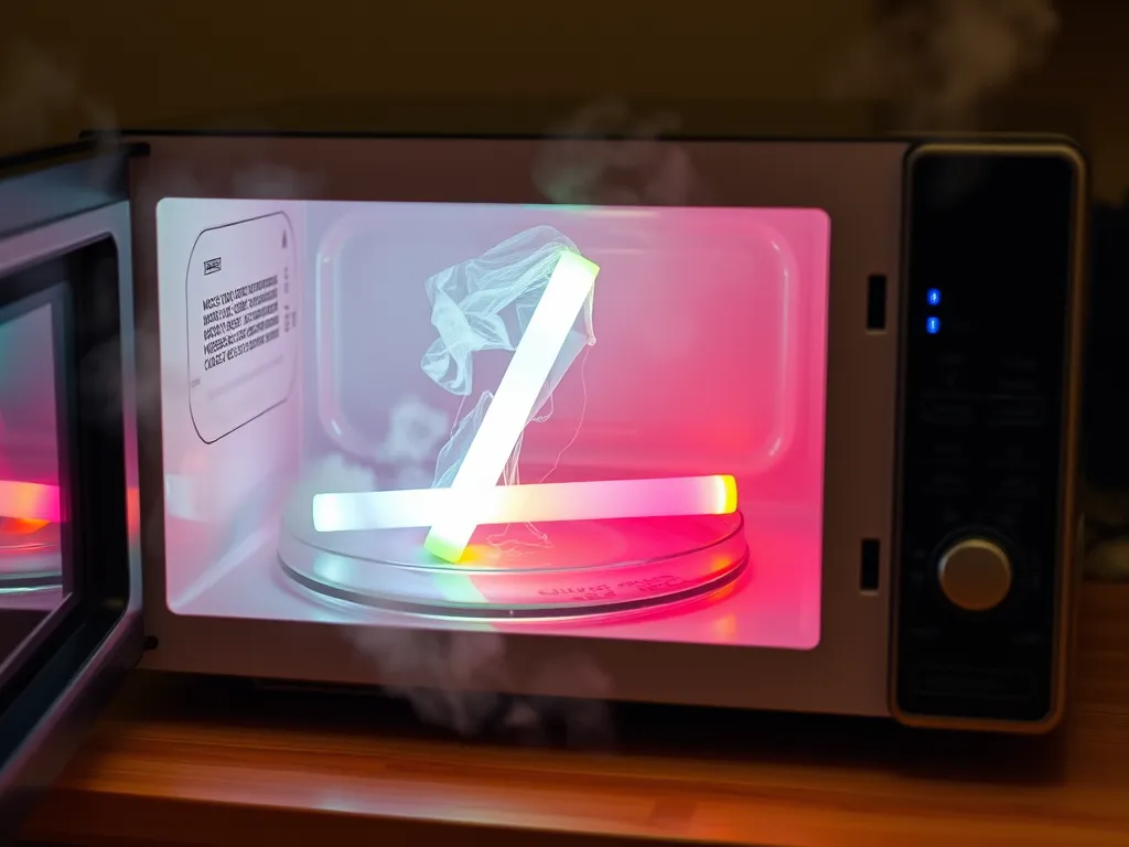 Glow sticks placed in a microwave, glowing with vibrant colors.
