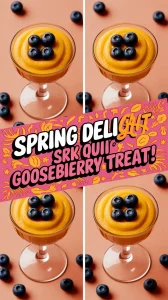 Delicious Gooseberry Fool dessert with blueberries on top, perfect for spring.