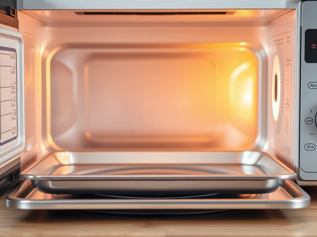 Interior view of a microwave with graphite baking sheets for even cooking