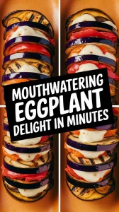 Delicious grilled eggplant stacks with layers of vegetables in a microwave