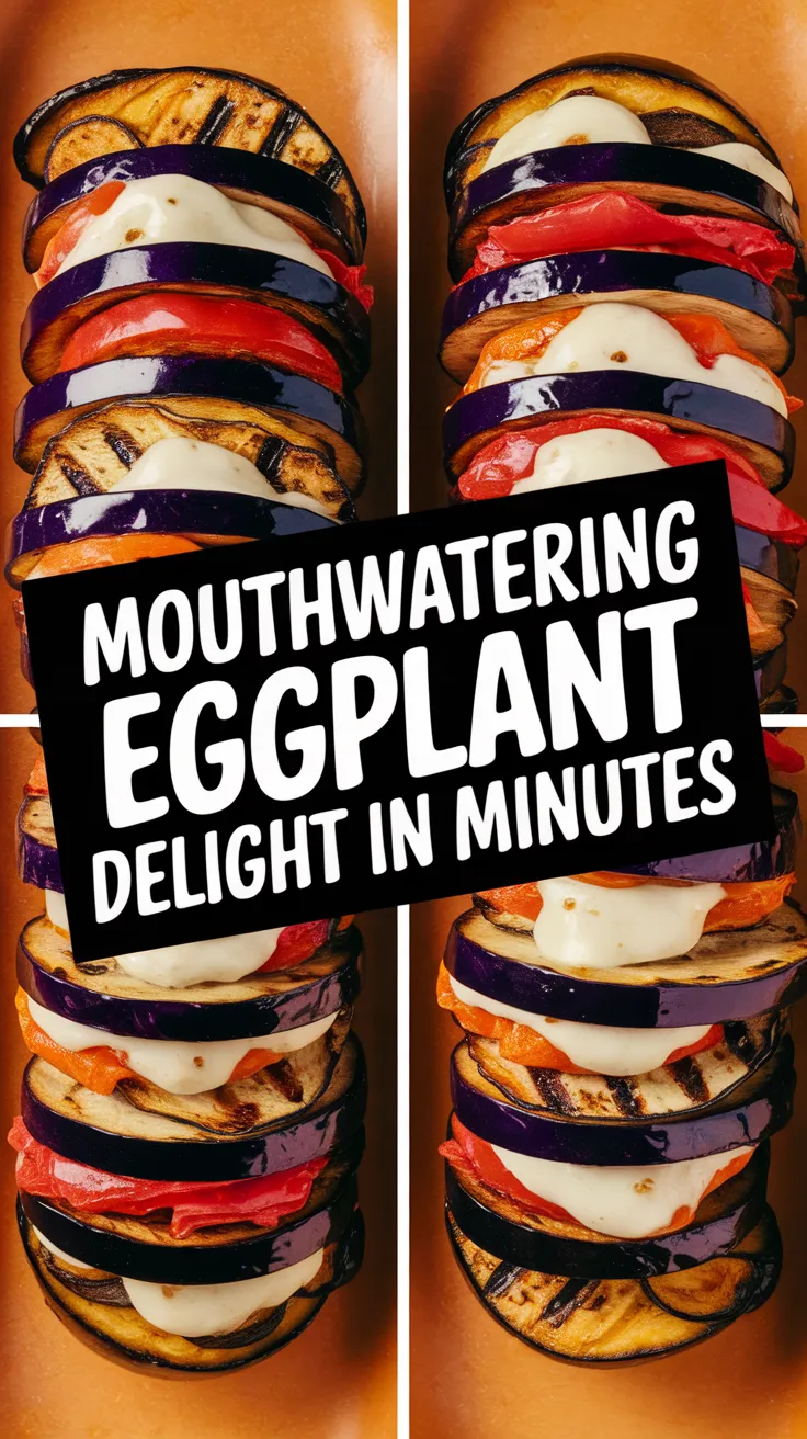 Delicious grilled eggplant stacks with layers of vegetables in a microwave