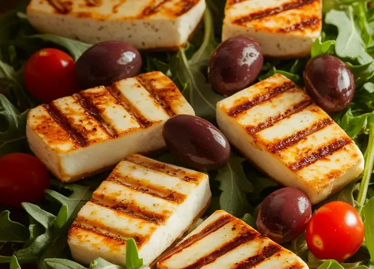 Grilled Halloumi Salad (Microwave Crisp Finish)