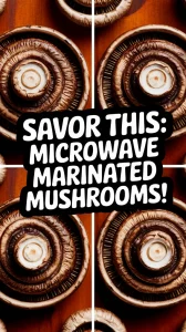 Delicious grilled portobello mushrooms marinated in the microwave for a flavorful dish.