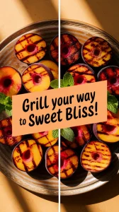 Deliciously grilled stone fruits arranged elegantly on a platter, showcasing their vibrant colors and perfect grill marks.
