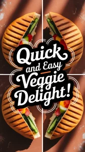 Delicious grilled veggie panini with colorful vegetables melted in the microwave