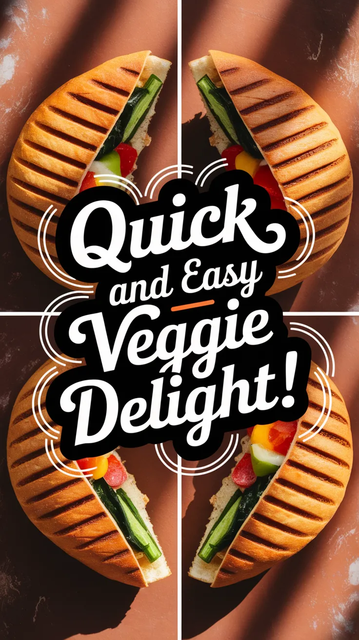 Delicious grilled veggie panini with colorful vegetables melted in the microwave