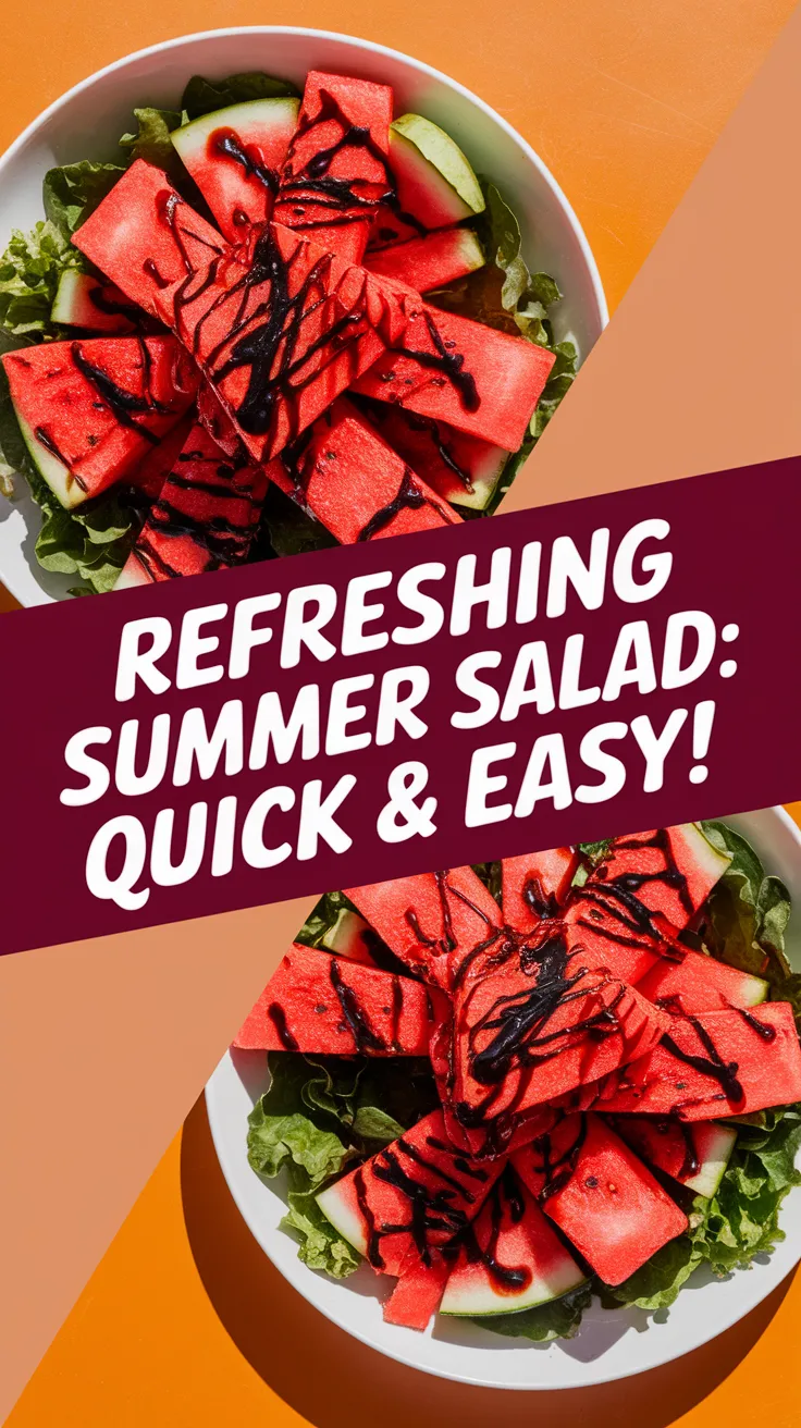 Delicious grilled watermelon salad drizzled with microwave balsamic glaze.