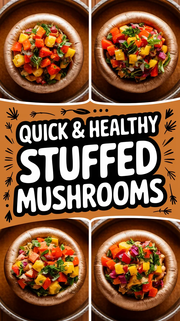 Delicious stuffed mushrooms filled with colorful vegetables for a healthy microwave version.